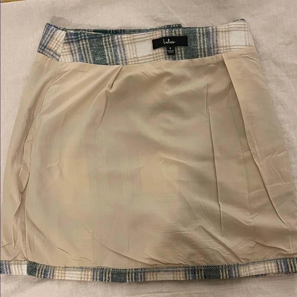 Lulu's Green and Cream Plaid Mini Skirt - Picture 7 of 8